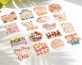 Inspirational Quote Embroidered Patches, Positive Energy Iron-On Patches, Motivational Smiley Face Badge for Jackets Bags Shirts, DIY Decor