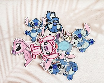 Cute Alien Embroidered Iron-On Patch – Blue Pink Cartoon Character Applique, Kawaii Sew-On Badge for Jackets, Bags, DIY Crafts