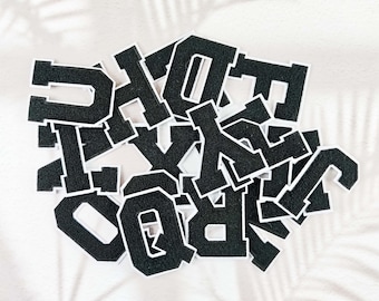 Chenille Black Letter Patch, Large Alphabet Iron-On Patch, Bold Black Initial Embroidery Badge for Jacket Bag Shirt, DIY Crafts