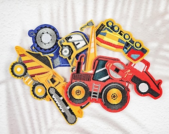 Construction Vehicle Embroidered Iron-On Patches, Truck, Tractor, Crane, Sew-On Applique for Kids Clothing, Backpacks, DIY Crafts