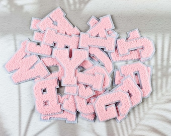 Chenille Light Pink Letter Patch, Small Alphabet Iron-On Patch, Cute Baby Pink Initial Embroidery Badge for Jacket Bag Shirt, DIY Crafts
