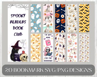 Marcador de Halloween SVG, Plantilla de marcador SVG, Fantasma lindo SVG, Paquete de marcadores SVG, Marcador imprimible, Marcador PNG, Lectura SVG