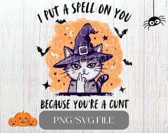 Funny Cuss Cat SVG PNG jpg pdf Color Cricut File Sublimation Vector Halloween Witch Quote Instant Digital Download