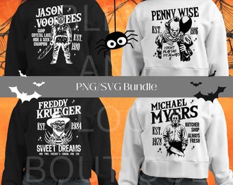 Halloween Horror Characters Svg Png bundle, Horror Halloween Svg, Horror Killers Svg, Halloween Png, Retro Halloween Svg, Scary Movies Svg