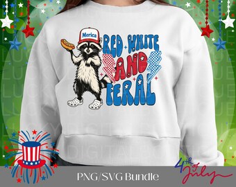 Red White And Feral png, Funny USA Shirt, Funny Raccoon Shirt , 4th Of July Digital Download, Feral PNG, Hotdog Raccoon png, Merica png