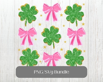 Coquette St Patricks Day Shamrock Sequins Glitter Png, St Pattys Day Png, Four Leaf Clover Sequin Bow, Patricks Day Design, Leopard