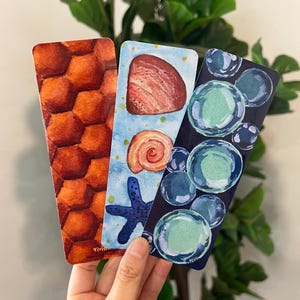 Watercolor Painting Bookmarks | Seashell, Bubble, and Honeycomb | Hand-Painted Watercolor Art | Gift for Book Lovers