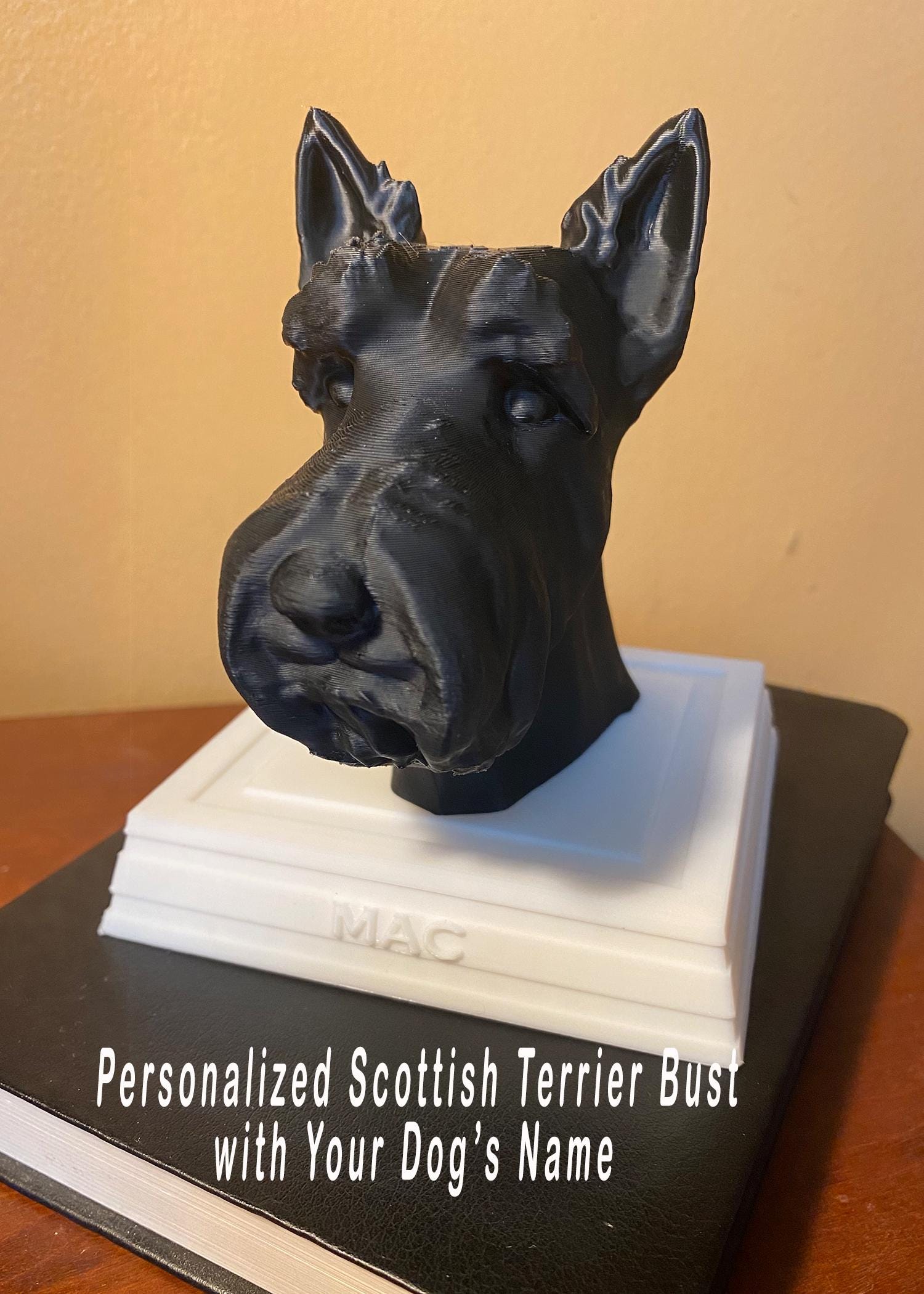 Scottish Terrier Bust on Pedestal, Scottie Dog Statue, Personalized Gift for Dog Lover or Owner, Pet Remembrance, Dog Memorial
