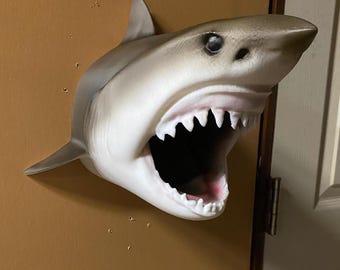 Great White Shark Head Sculpture, Hand Painted Realistic Shark
