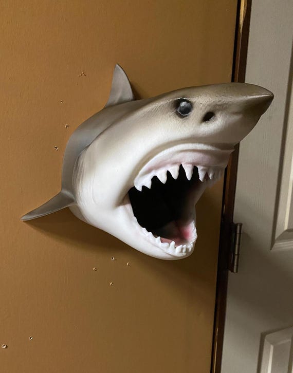 Great White Shark Head Sculpture, Hand Painted Realistic Shark