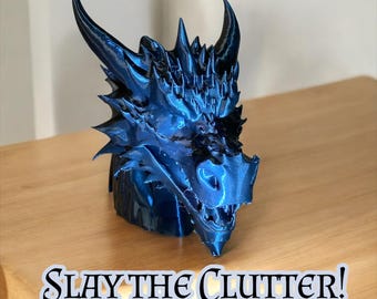 Black Dragon Head Pen & Pencil Holder: Fantasy Desk Organizer