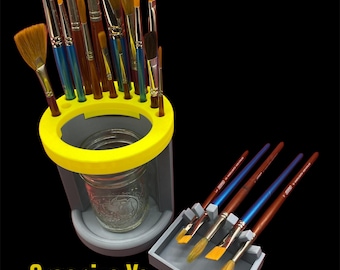 Watercolor Brush Holder Set: 15-Brush Organizer, Brush Rest, Rinse Cup Cubby