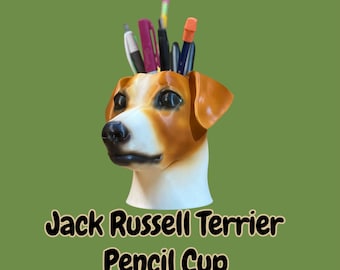 Hand-Painted Jack Russell Terrier Pen Holder: Dog Lover Desk Organizer