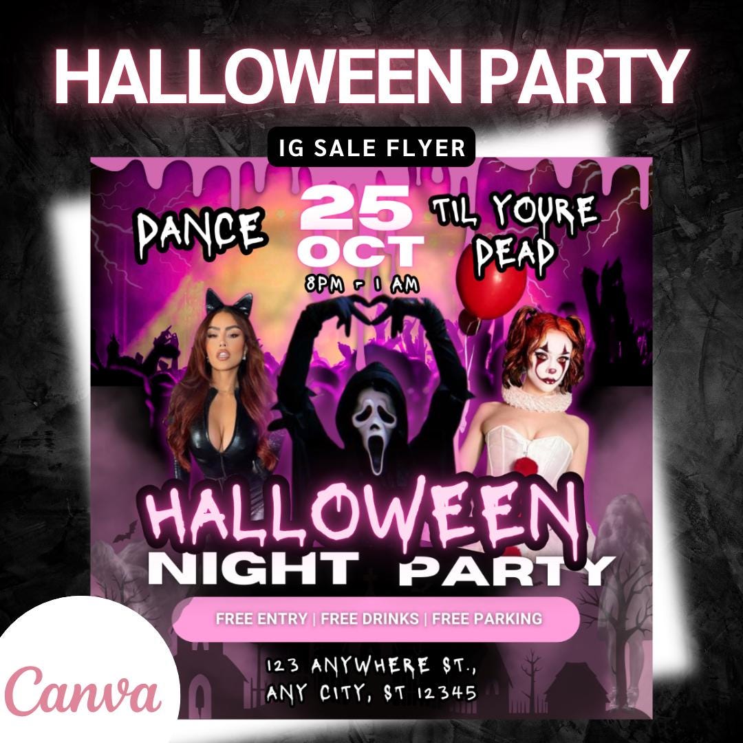 Spooky Halloween Night Party Flyer, Editable Canva Template Design, DIY ...