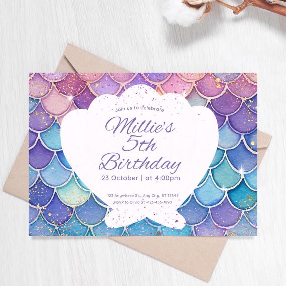 Mermaid Birthday Invitation – Customizable Template Free & Paid Versions (Canva Download)