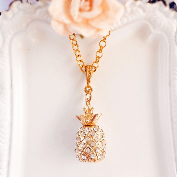 Pineapple Necklace - Gold - Fruit Jewelry - Tropical - TIKI