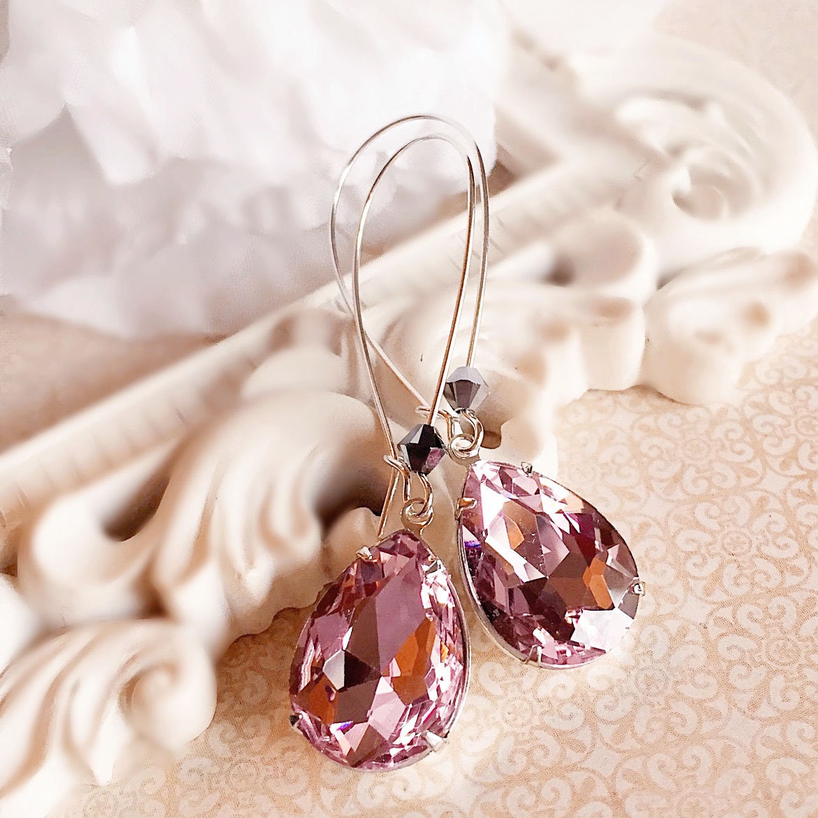 Victorian Earrings Pink Jewelry Gift Crystal Earrings | Etsy