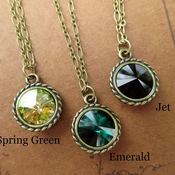 SALE - Birthstone Necklace Swarovski Crystal Bridesmaid Jewelry Emerald Green Necklace Jet Onyx Black SPARKLE