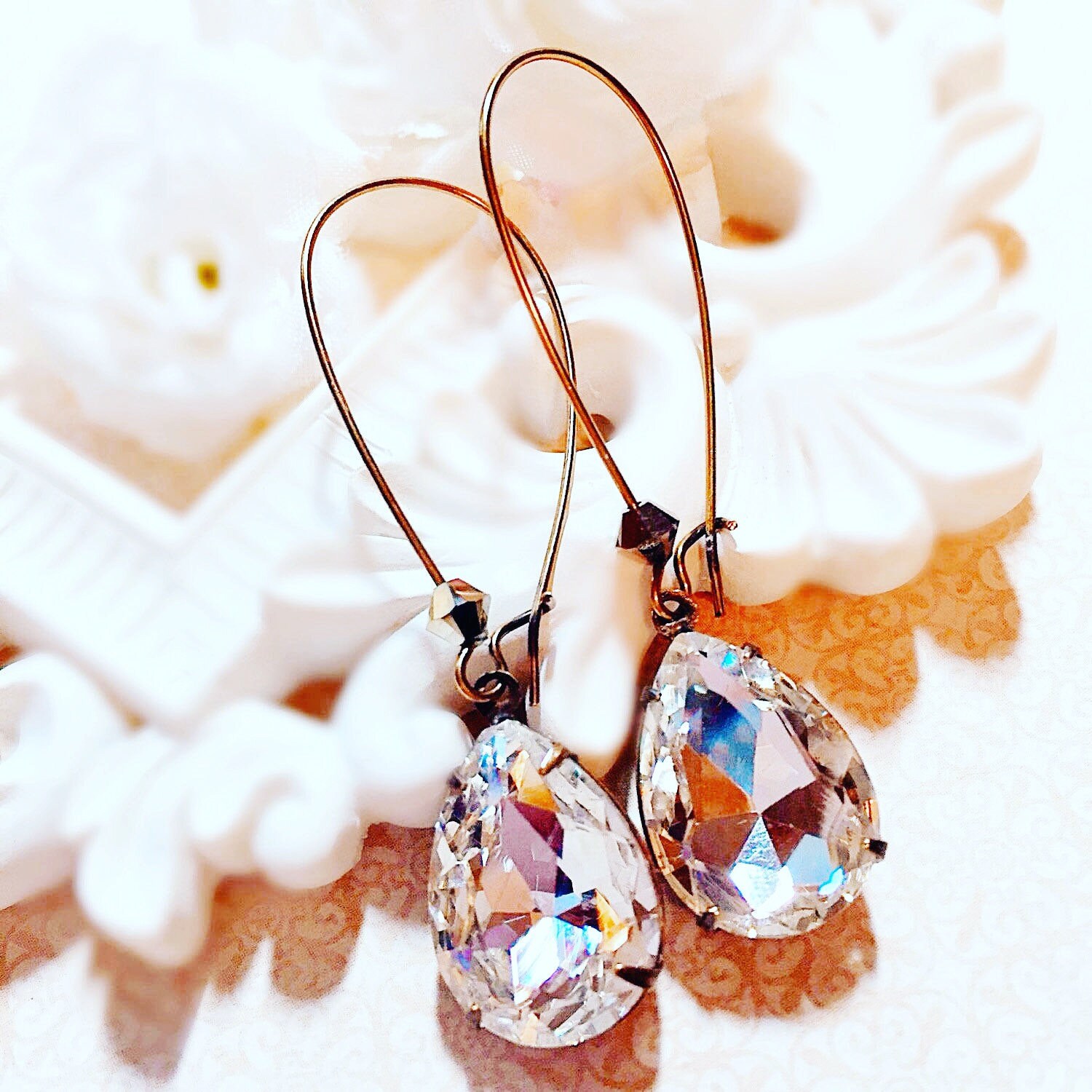 Victorian Earrings - White Diamond Jewelry - Mother's Day Gift - …