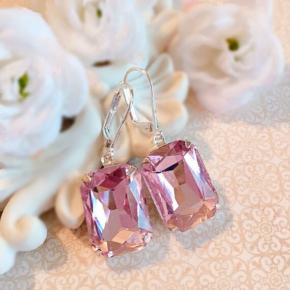 Blush Pink Crystal Earrings Rose Quartz Earrings Etsy