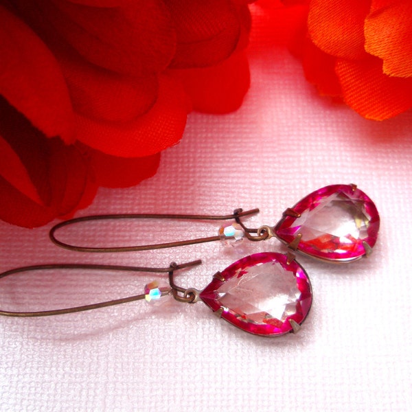 RIVIERA SUNRISE, Pink Earrings, Vintage Rhinestone Earrings, Bridesmaids Gifts