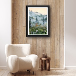 Misty Fog Pine Forest Giclee Print, Woodland Nature Landscape, Gift For Her, Contemporary Wall Art.