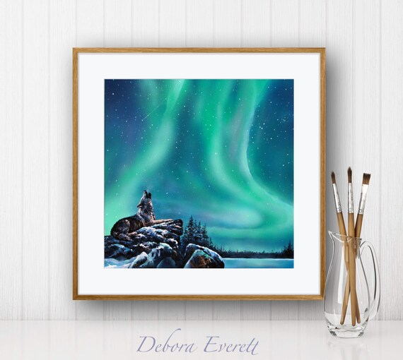 Northern Lights Wolf Giclee Print, Galaxy Space Art - Etsy