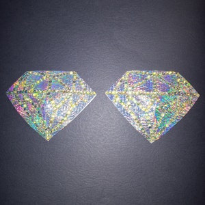 Diamond pasties holographic silver rainbow with gems
