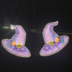 Witches hat pasties purple with gems