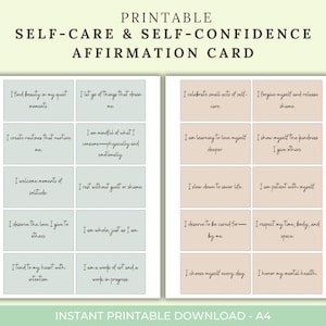 100 Cartões de Afirmação de Autocuidado e Autoconfiança | Inspiração de Bolso para Imprimir | Download Digital Bem-Estar Mental, Positividade Diária