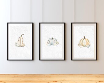 Watercolor Pumpkin Art Prints: Neutral Fall Decor (Digital Download)