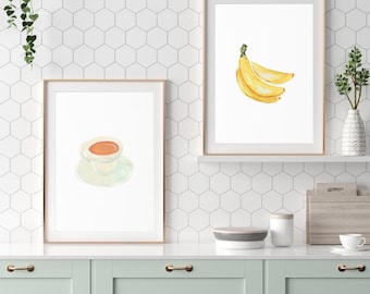 Minimalist Breakfast Watercolor Art Prints: Kitchen Decor Set (Digital Download)