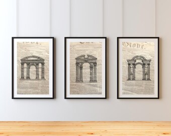 Greek Column Sketch Prints on Aged Newspaper (Digital Download)