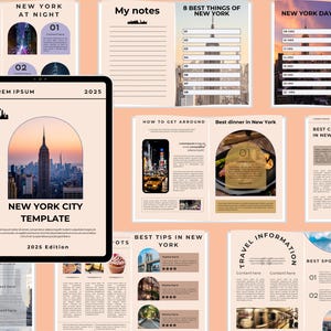 Modèle de guide de la ville de New York - Itinéraire de vacances - Itinéraire de voyage modifiable à New York - Modèle de guide numérique - Guide de New York | Modèle de toile