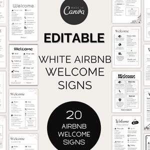 Elegantes carteles de bienvenida de Airbnb en blanco / Guía para huéspedes y normas de la casa personalizables / Decoración elegante para el hogar para alquileres vacacionales y superanfitriones