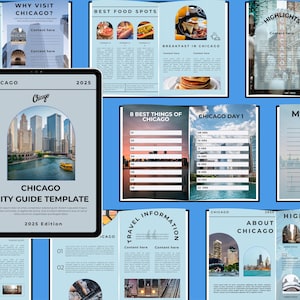 Modello di guida della città di Chicago - Pianificatore di viaggio stampabile - Itinerario di viaggio personalizzabile di Chicago - Download immediato - Esplora Chicago