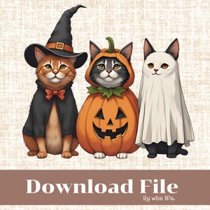 Halloween Cats Clipart: Witch, Pumpkin, Ghost
