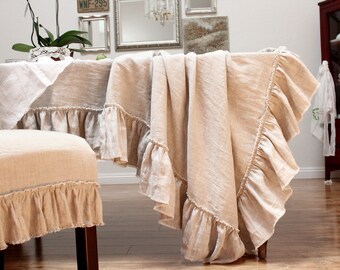 TABLE CLOTH...linen with frayed ruffle "Lilly"