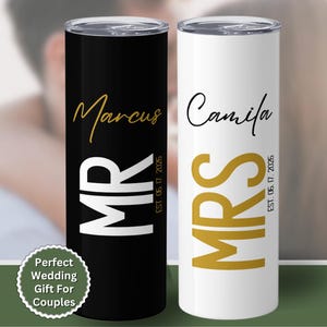 Personalized MR and MRS Tumblers – Custom Wedding Gift with Name & Date – Elegant Drinkware for Bride and Groom, Mr and Mrs Cups