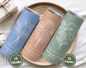 Personalized Madrina Tumbler - Custom Baby Name & Birth Flower - Madrina Proposal Gift – Madrina Baptism or Christening Gift - 20 oz tumbler