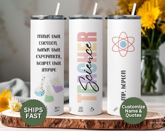 Personalized Science Teacher Tumbler, Custom Science Teacher Cup with Name & Quote, Teacher Appreciation Gift, 20oz Tumbler