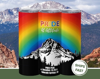 Pikes Peak Pride Tumbler – Colorado Springs Rainbow Cup – Pride at Altitude – LGBTQ Travel Mug
