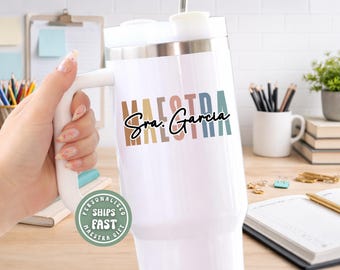 Personalized Maestra Gift, Custom Name Spanish Teacher Cup, Regalo Para Maestra, 40 oz Tumbler With Handle