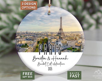 Paris Ornament, Personalized Eiffel Tower Ornament, Custom Paris Travel Keepsake, Honeymoon Gift, Paris Christmas Ornament