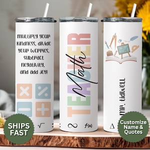 Math Teacher Tumbler Gift, 20 oz Skinny Tumbler, Teacher Appreciation Gift for Teacher, Cute Math Teacher Cup, Fun Teacher Gift