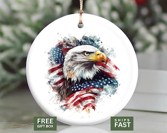 Patriotic Bald Eagle Ornament, American Flag Christmas Ornament, USA Pride Keepsake Gift, Veteran Gift