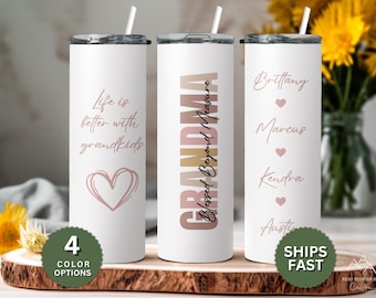 Personalized Grandma Tumbler with Grandkids Names, Gift from Grandchildren, Mothers Day Gift for Grandma