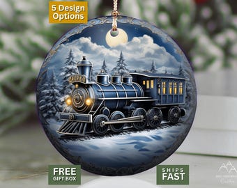 Vintage Train Christmas Ornament, 3D-Carved Style Design, Locomotive Holiday Decoration, Steam Engine Railroad Keepsake Gift