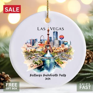 Las Vegas Ornament - Personalized Christmas Gift - Vegas Trip Souvenir - Custom Holiday Decor - Vegas Strip Watercolor Design