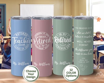 Retired Teacher Gift from Class – Personalized Teacher Retirement Cup – Custom Tumbler with Tribute – Thank You Gift from Students